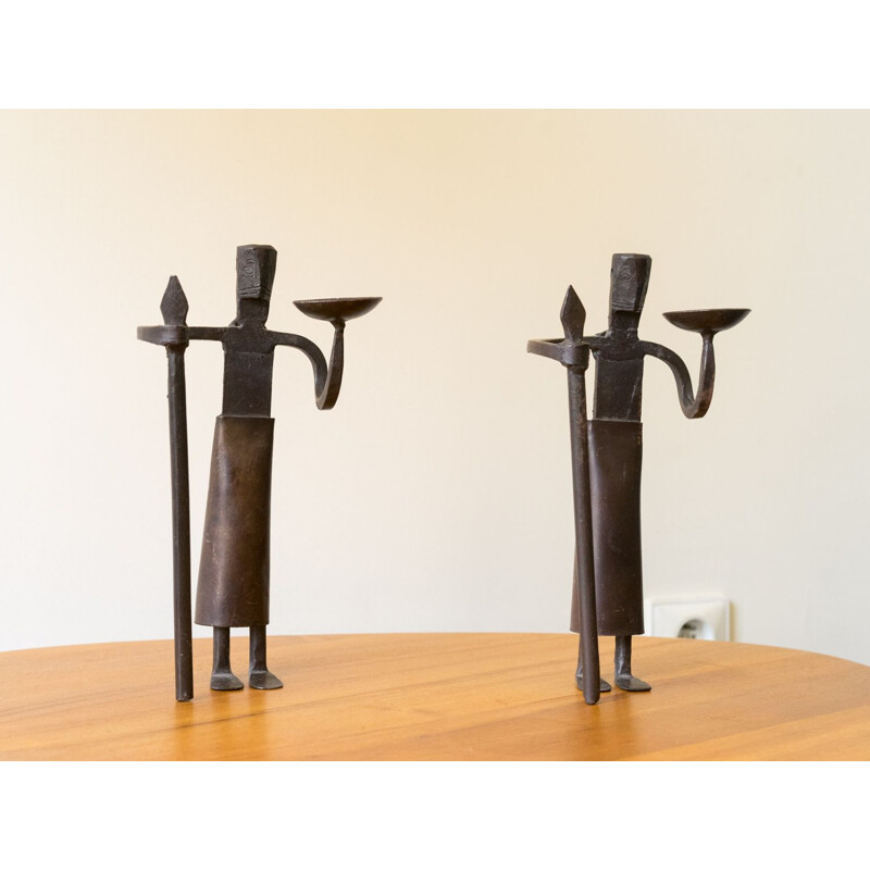 Pair of vintage wrought iron candleholders, France, 1950