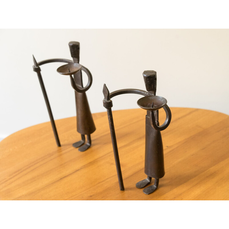 Pair of vintage wrought iron candleholders, France, 1950