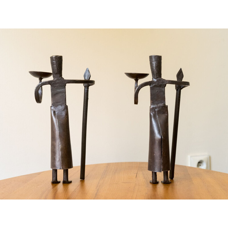 Pair of vintage wrought iron candleholders, France, 1950