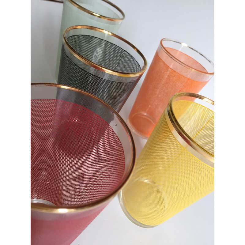 Suite de 6 verres vintage à Orangeade Colorés  1960