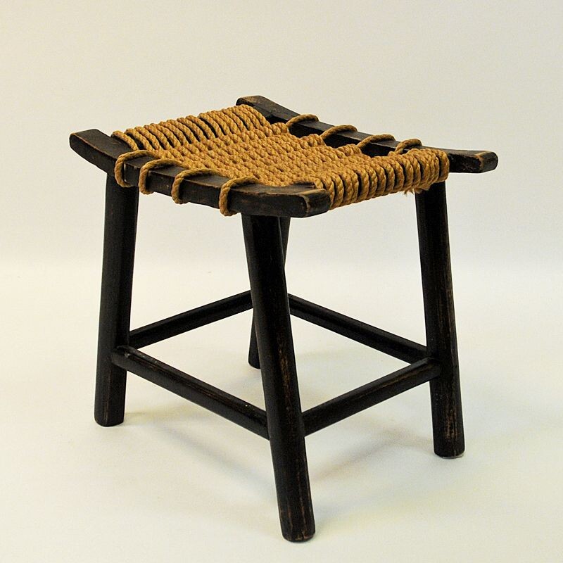 Vintage ropeseat oak stool by Anne-Lise Aas Norwegian 1930s