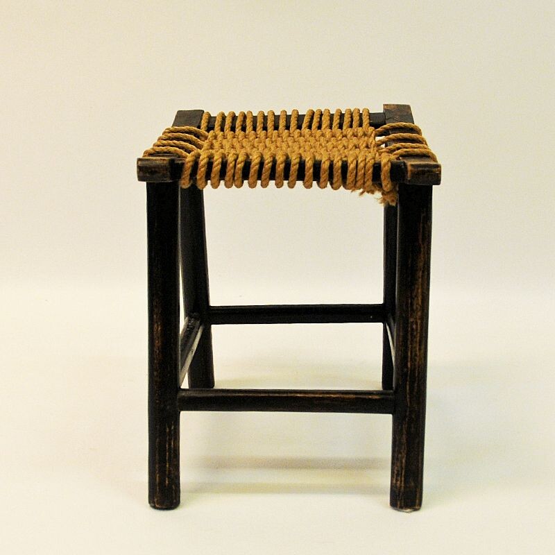 Vintage ropeseat oak stool by Anne-Lise Aas Norwegian 1930s