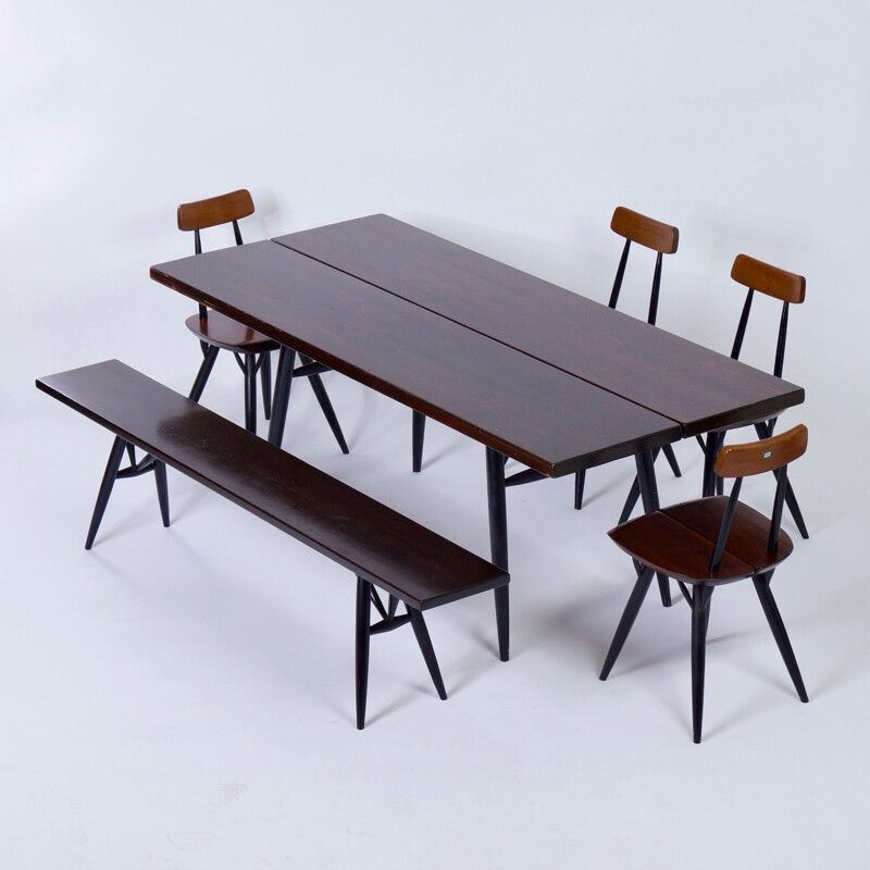 Vintage Table Bench and 4 Chairs Pirkka Dining Ilmari Tapiovaara Laukaan Puu, 1950