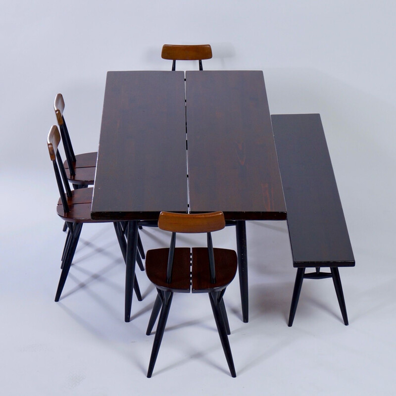 Vintage Table Bench and 4 Chairs Pirkka Dining Ilmari Tapiovaara Laukaan Puu, 1950