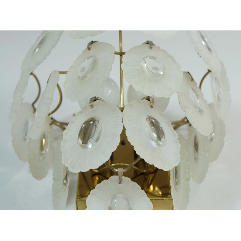 Italian wall light in brass with flowers in frosted glass - 1950s