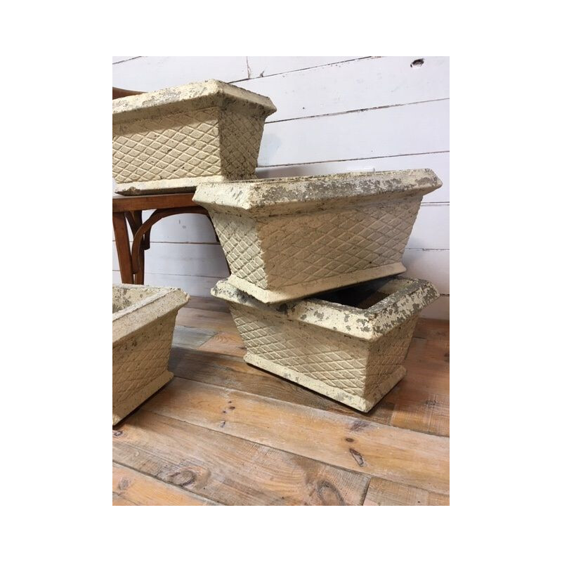 Set of 4 vintage planters concrete basket 1950