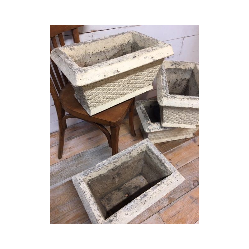 Set of 4 vintage planters concrete basket 1950