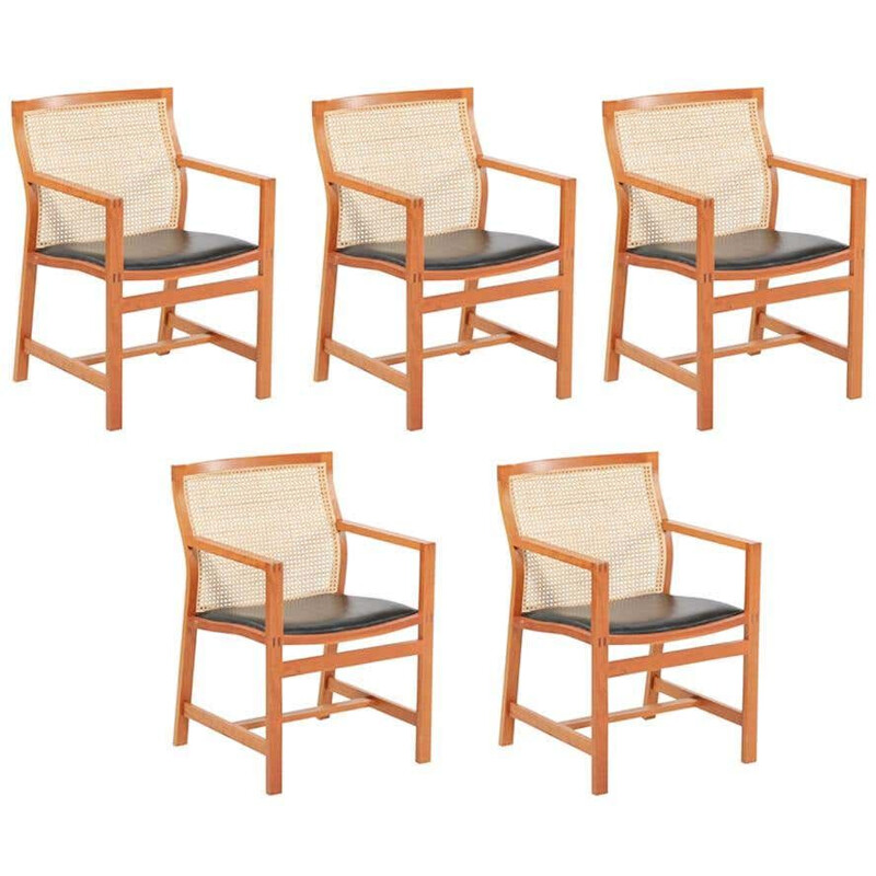 Set of 5 vintage King chairs in cherry wood by Rud Thygesen and Johnny Sorensen, 1980