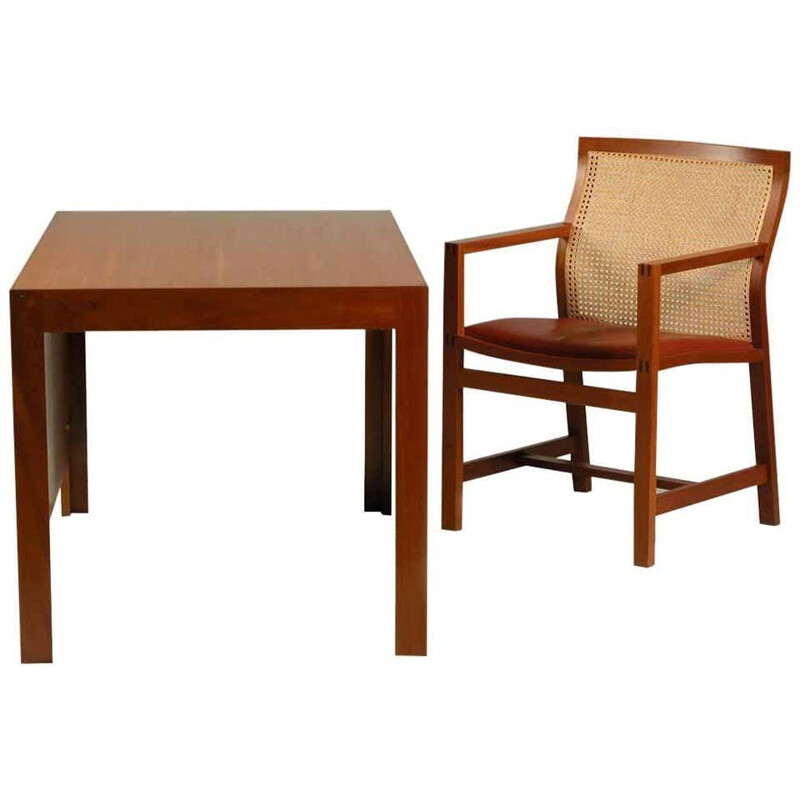 Bureau et chaise Vintage Acajou et cuir rouge Rud Thygesen et Johnny Sørensen 1980