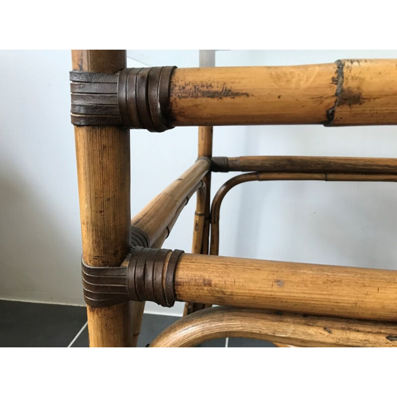 Vintage table  rattan and glass dining 1950