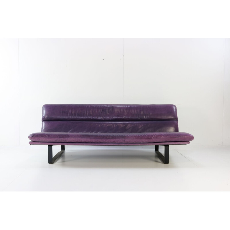 Vintage  3 seater sofa Artifort purple leather