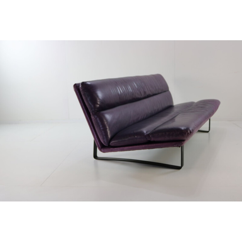 Vintage  3 seater sofa Artifort purple leather