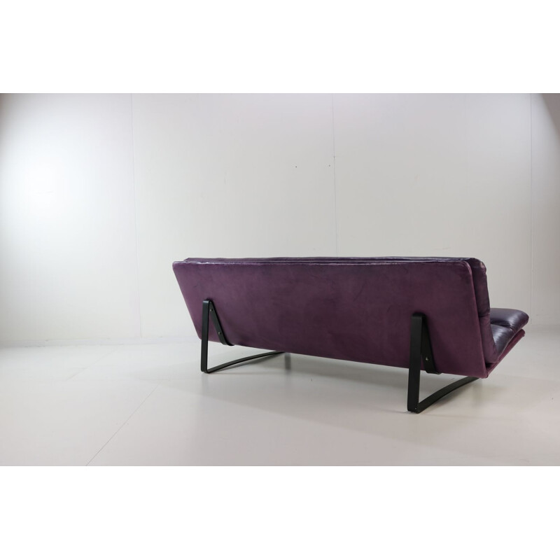 Vintage  3 seater sofa Artifort purple leather