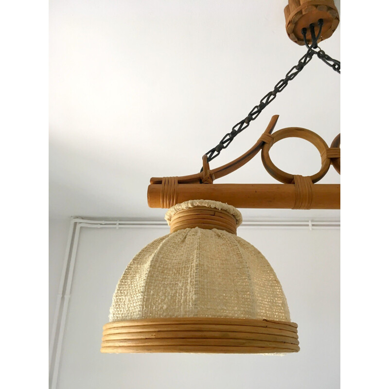 Vintage bamboo and rattan hanging lamp 1970
