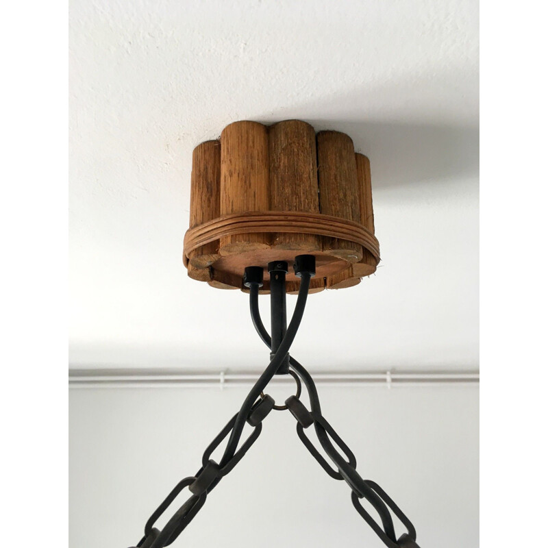 Vintage bamboo and rattan hanging lamp 1970