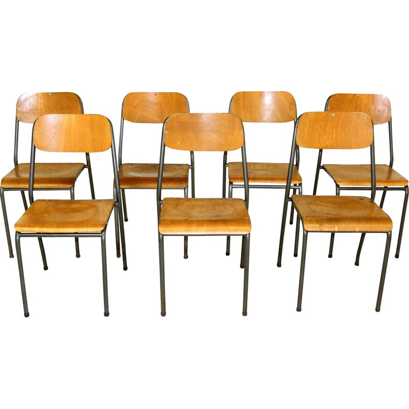 Set di 7 sedie da scuola vintage Svezia 1950
