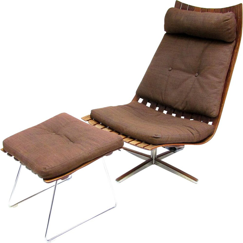 Vintage 'Scandia' Lounge Chair & Footstool By Hans Brattrud 1960s
