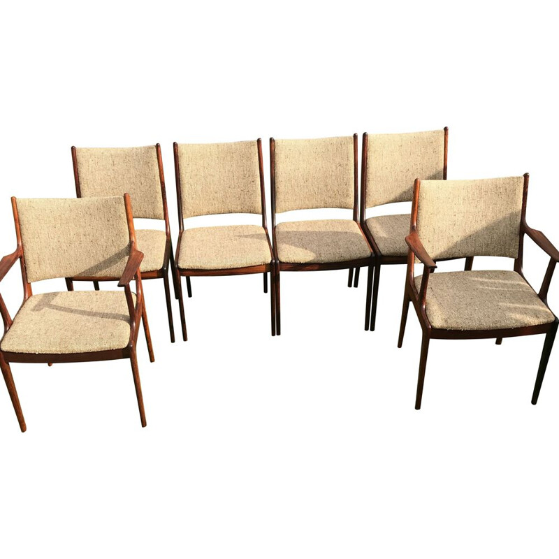 Lot de 6 chaises Vintage bois de rose Johannes Andersen pour Uldum Møbelfabrik Danish Brazilian