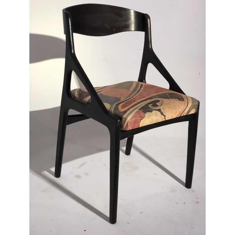 Suite de 4 chaises vintage en tissu 1970