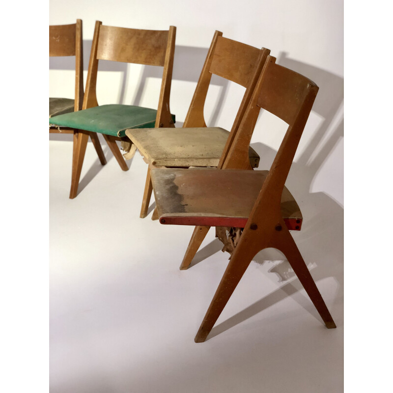 Suite of 6 vintage fabric and oak chairs