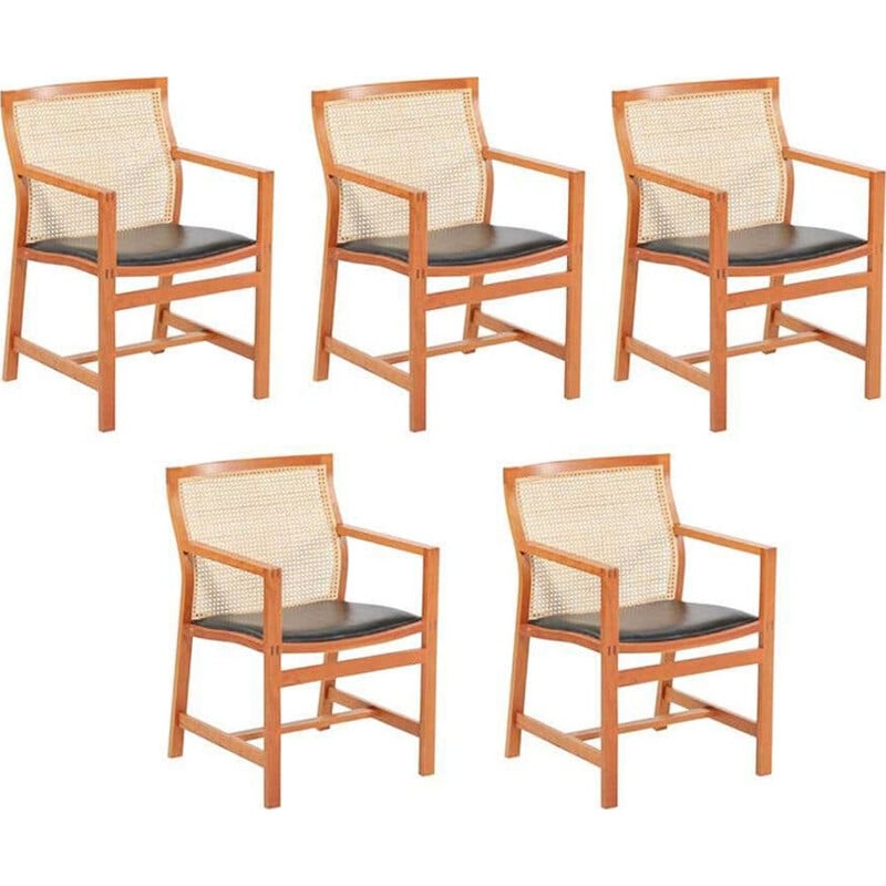 Ensemble de 5 fauteuils vintage King en cerisier de Rud Thygesen et Johnny Sorensen, 1980
