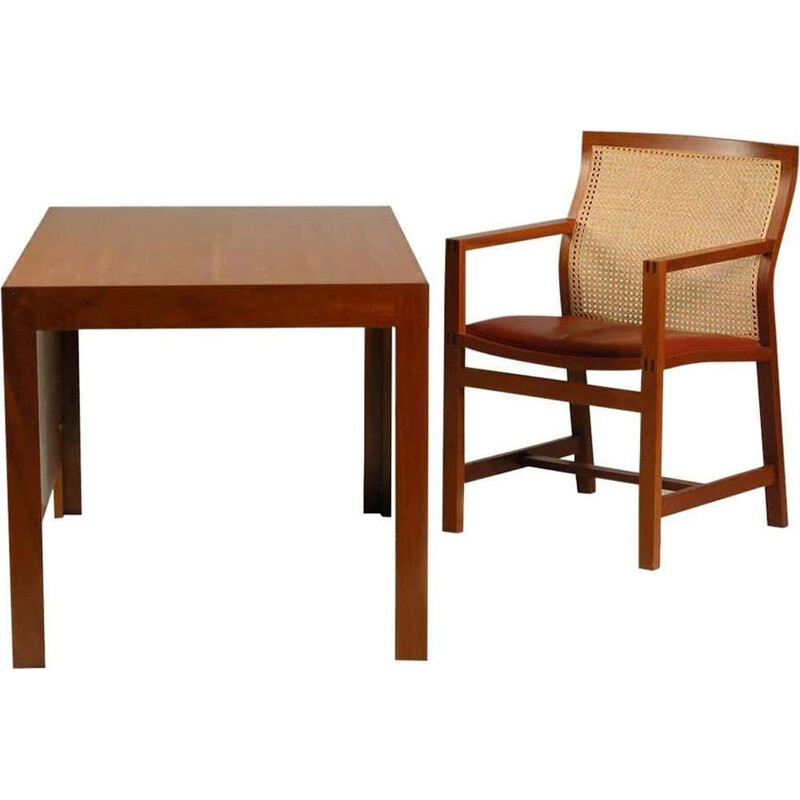 Bureau et chaise Vintage Acajou et cuir rouge Rud Thygesen et Johnny Sørensen 1980
