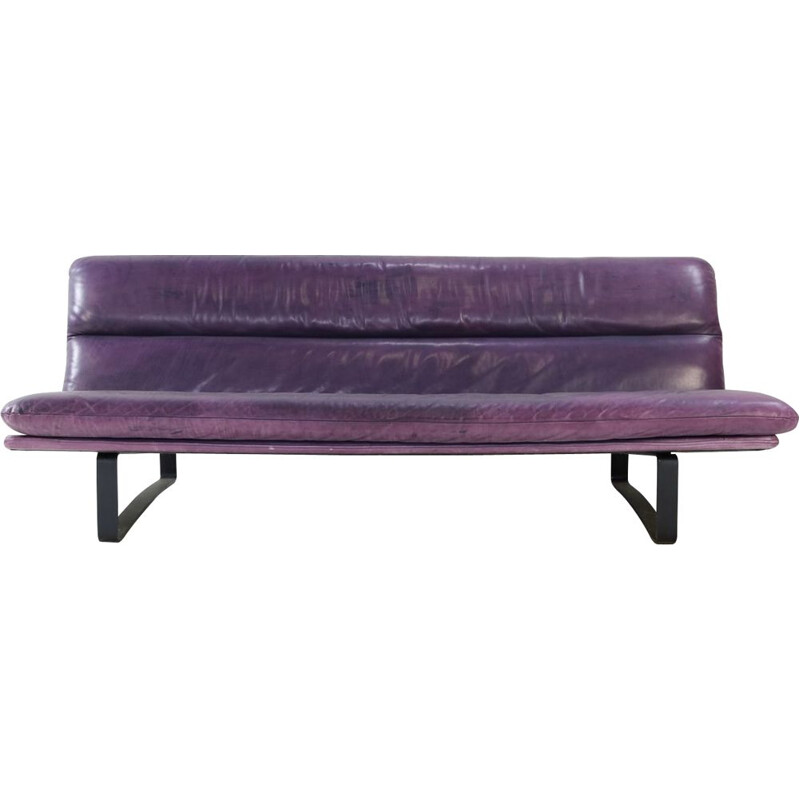 Vintage  3 seater sofa Artifort purple leather