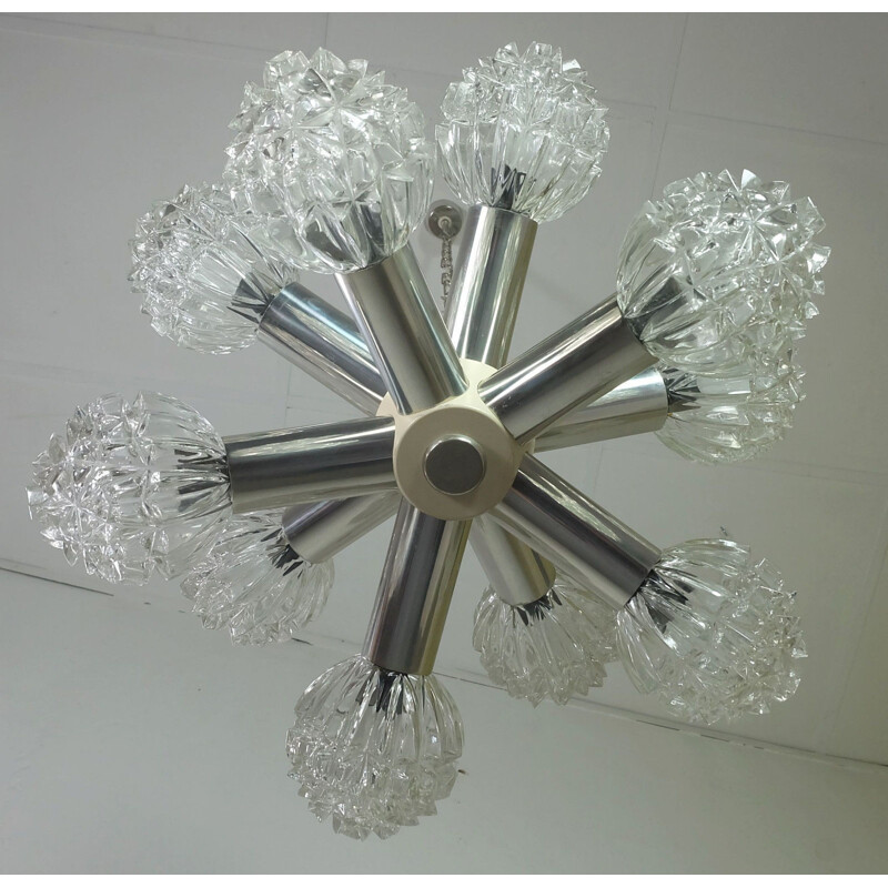 Ten-Arm chandelier in glass and metal - 1960s
