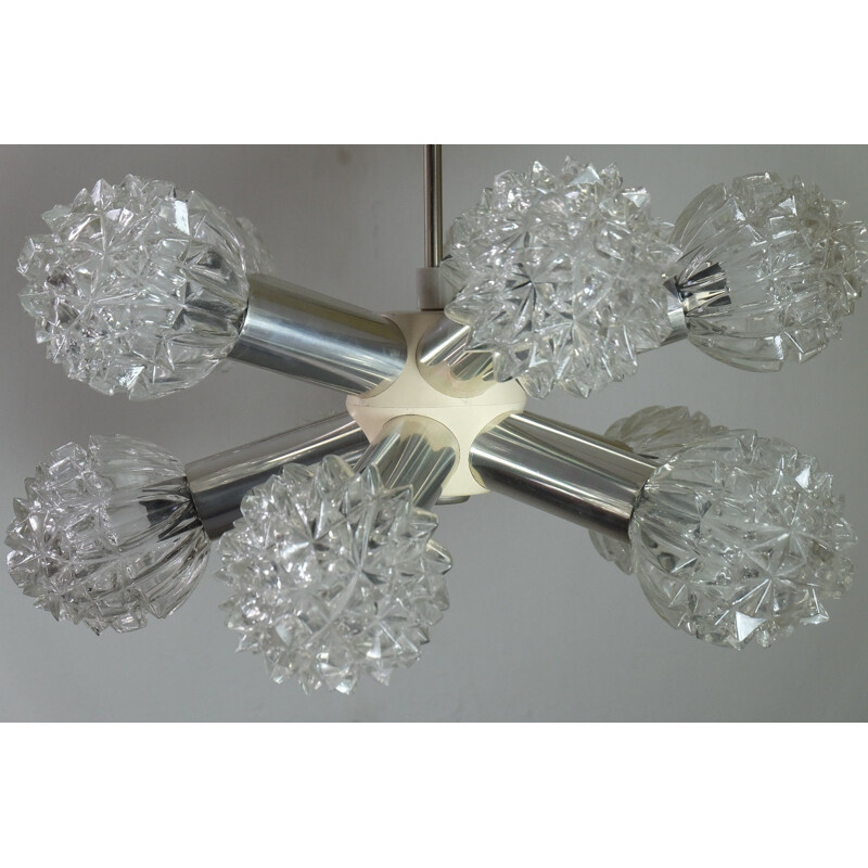 Ten-Arm chandelier in glass and metal - 1960s