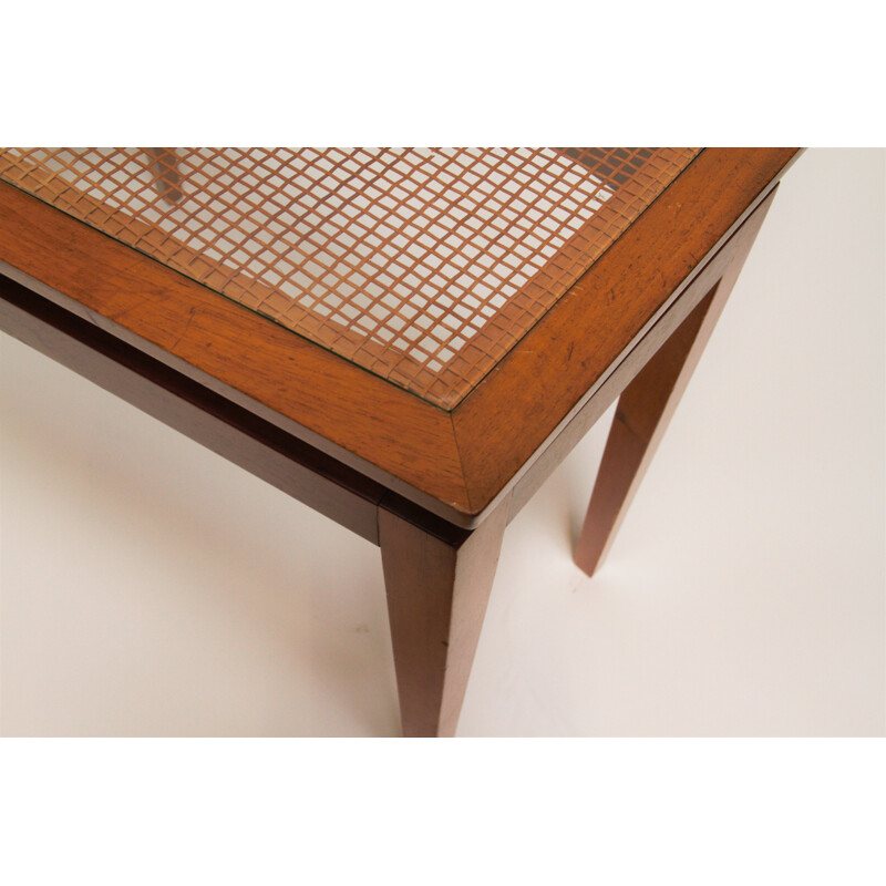 Vintage side table in beech and French wickerwork 1950