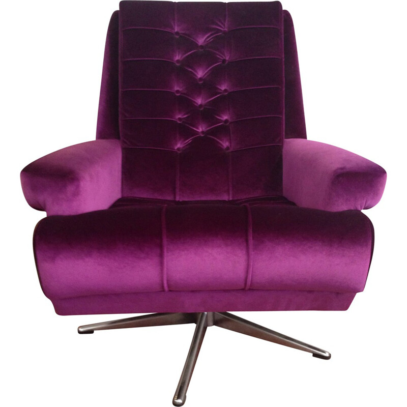 Fauteuil vintage violet en velours et acier - 1970