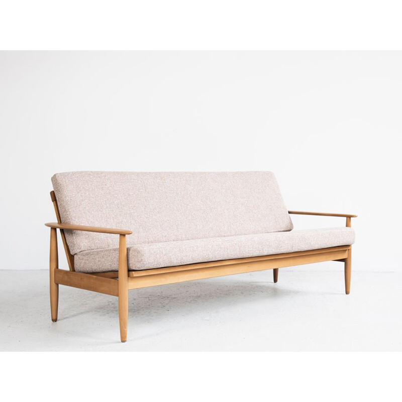 Midcentury sofa in solid beech and new fabric Danish 1960s