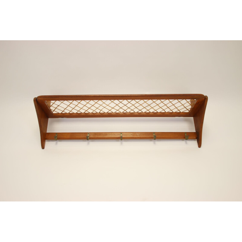 Vintage Teak coat rack with bamboo storage rack Danish 1960