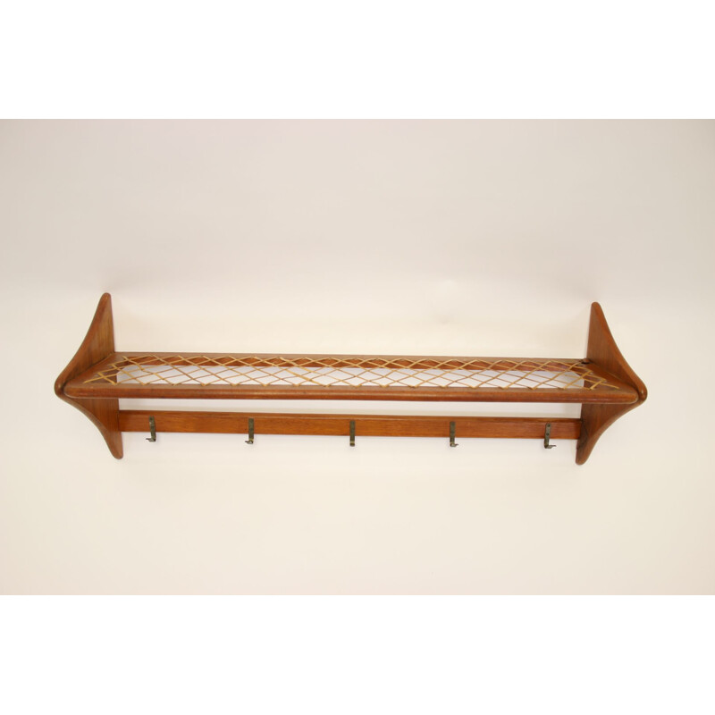 Vintage Teak coat rack with bamboo storage rack Danish 1960