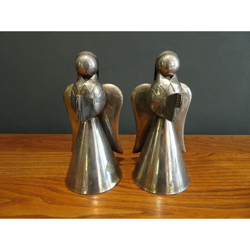 Paire d'anges vintage en métal, travail artisanal 1940