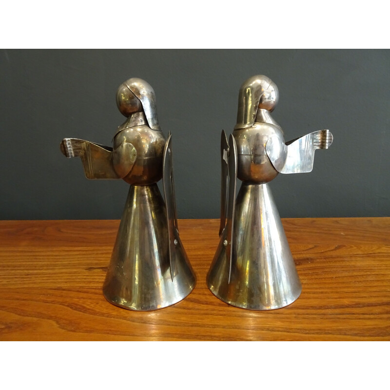 Paire d'anges vintage en métal, travail artisanal 1940