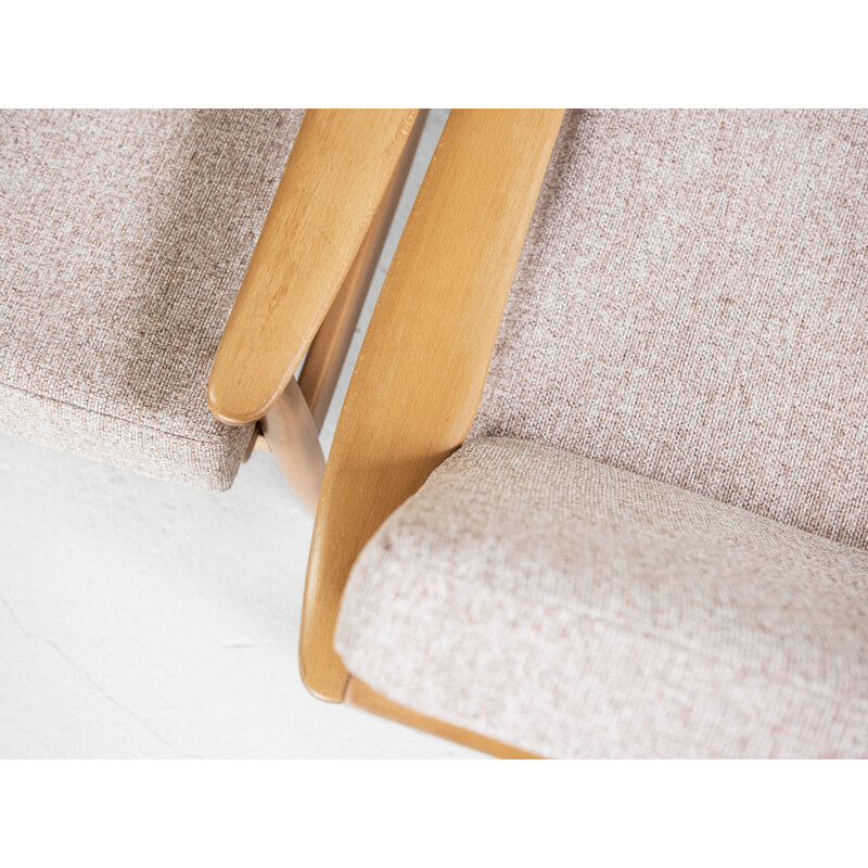 Pair of vintage beechwood and fabric armchairs, Denmark 1960