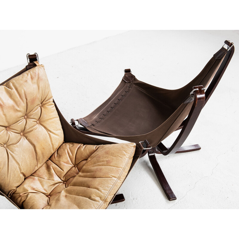 Pair of vintage low back Falcon Chairs in leather by Sigurd Ressell for Vatne Möbler 1970s