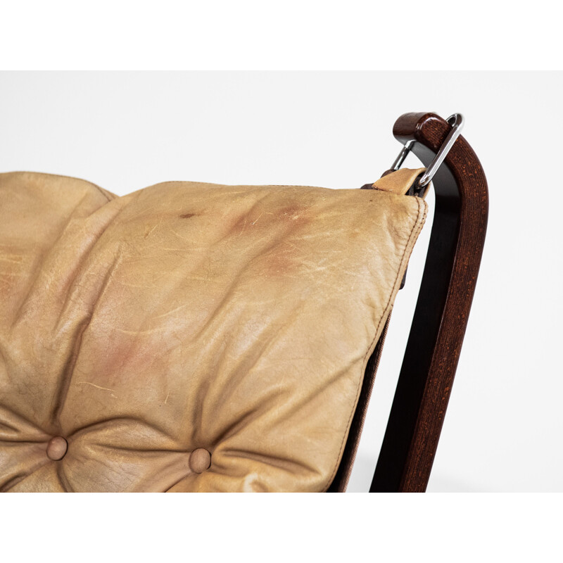 Paire de fauteuils Falcon vintage à dossier bas en cuir de Sigurd Ressell pour Vatne Möbler 1970