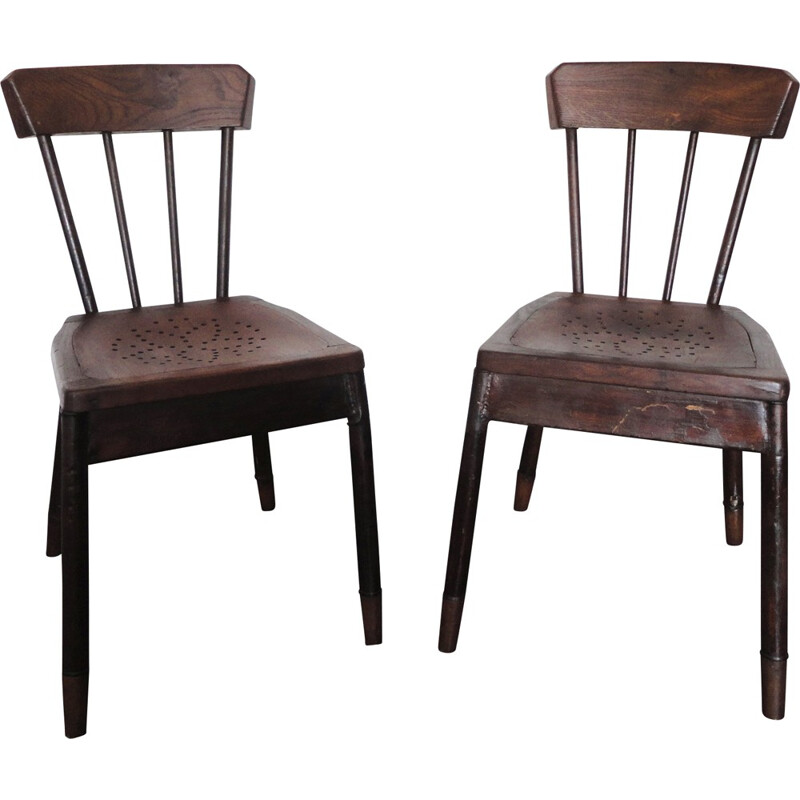 Pair of French chairs in metal and oak wood - 1930s