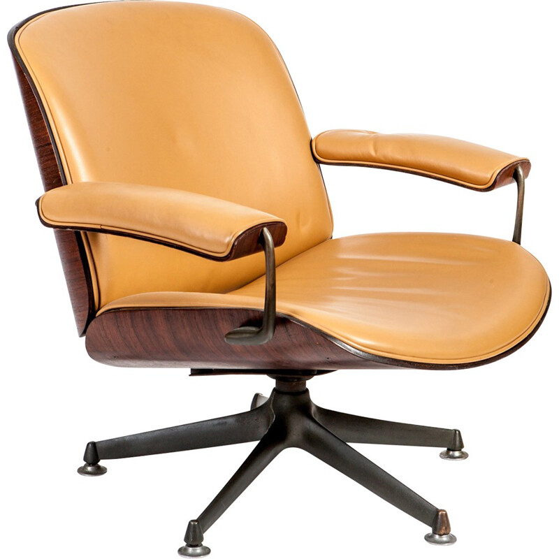 Italian desk lounge chair in rosewood and leather, Ico PARISI - 1950s