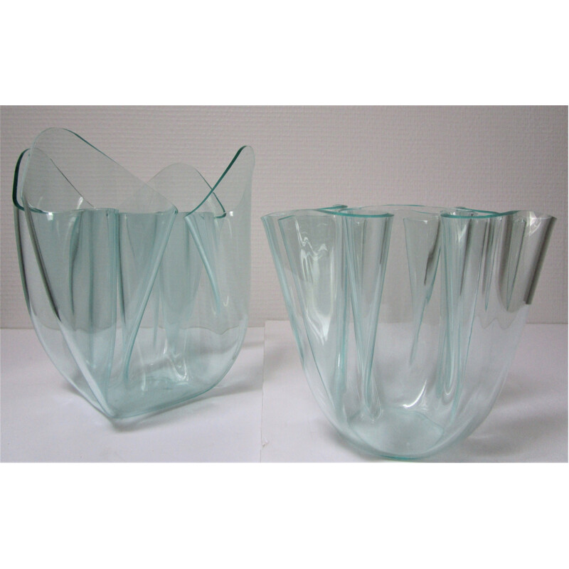Pair of vintage vases Italian Plexiglas thermoformed handkerchief 1970
