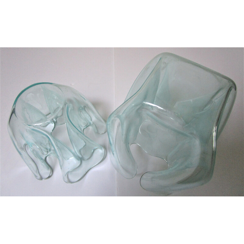 Pair of vintage vases Italian Plexiglas thermoformed handkerchief 1970