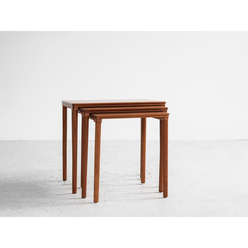 Midcentury  nest of 3 side tables in teak with round legs Danish 1960s