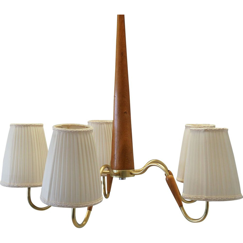 Vintage chandelier in teak and metal, 1960s