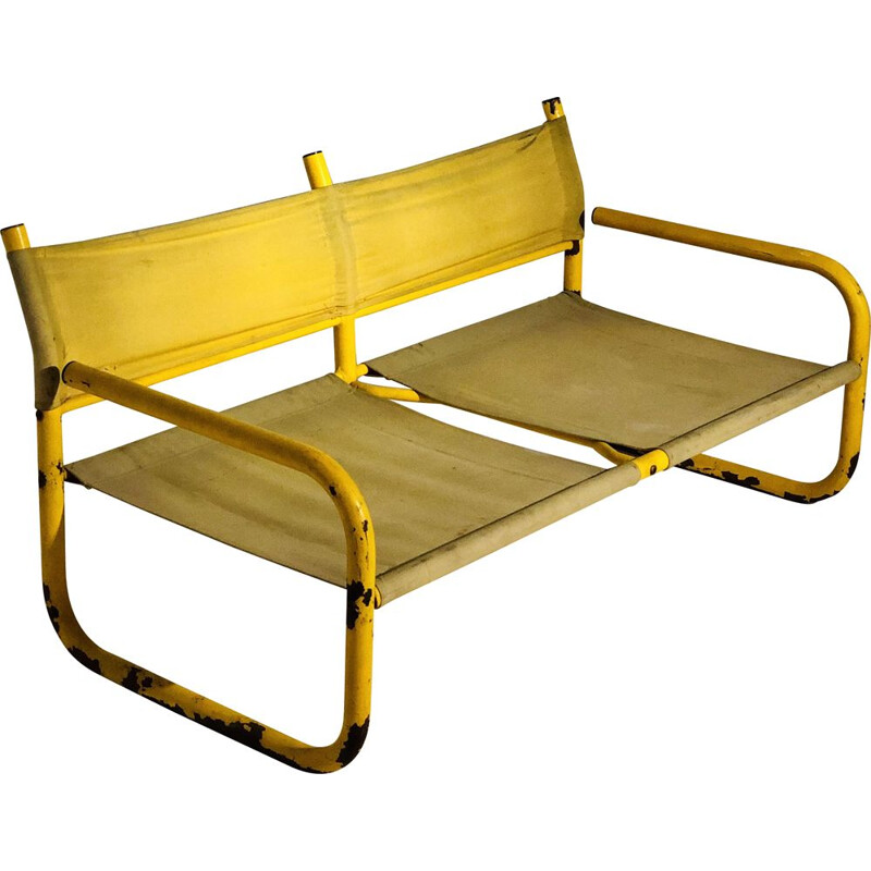 Banquette vintage 2 places jaune 