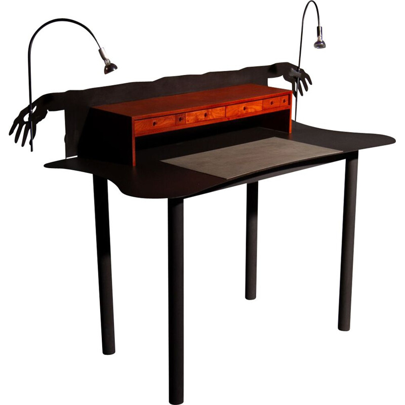 Vintage desk in wood and chromed steel by Entremanos Andrés Nagel, 1988