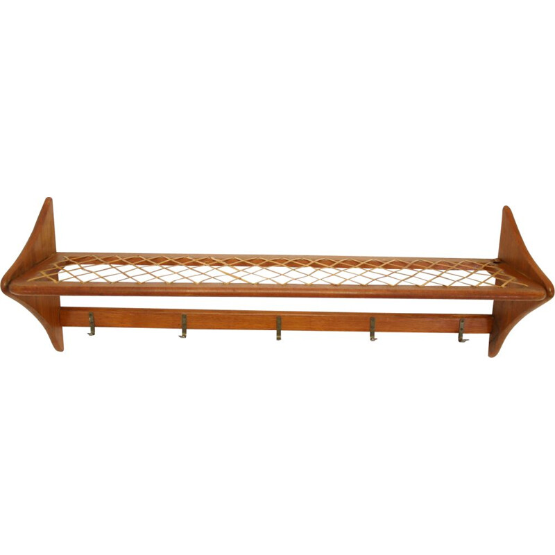 Vintage Teak coat rack with bamboo storage rack Danish 1960