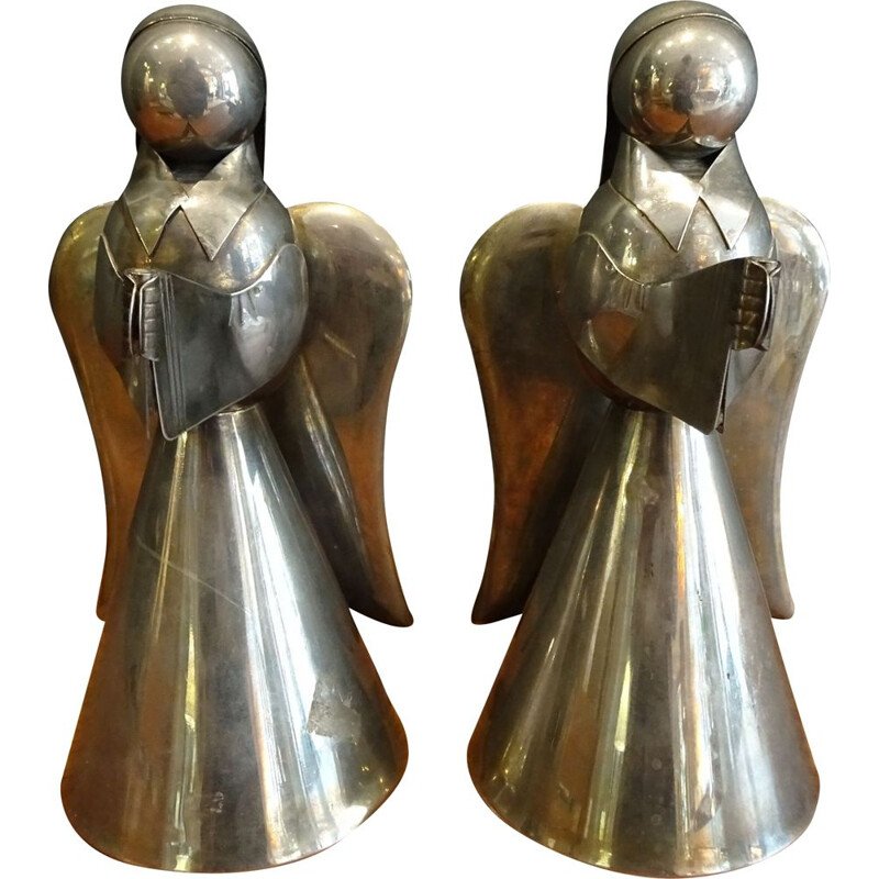 Pair of vintage metal angels, handmade in 1940