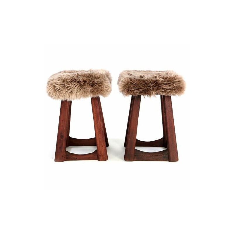 Pair of Scandinavian stools in sheep skin - 1960s